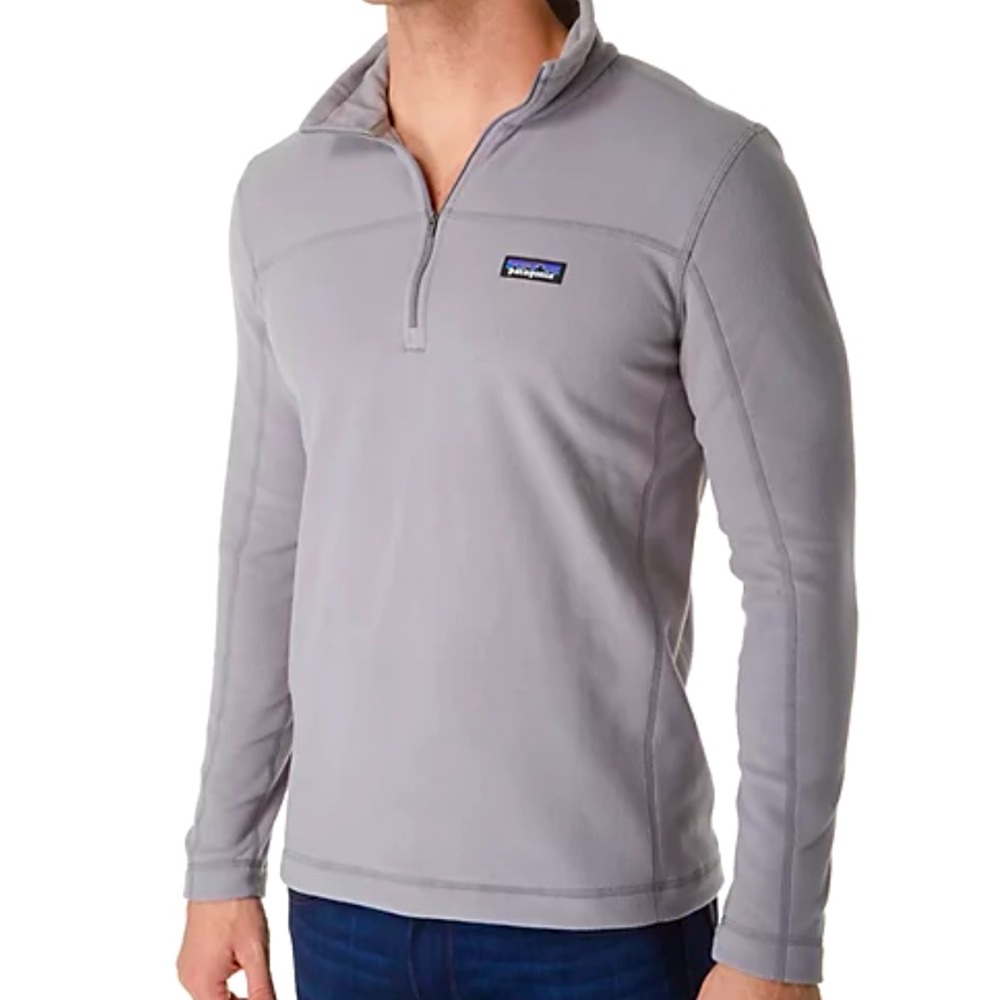 Patagonia Feather Gray Men’s Micro D 1/4-Zip Fleece Pullover XL stand up Collar